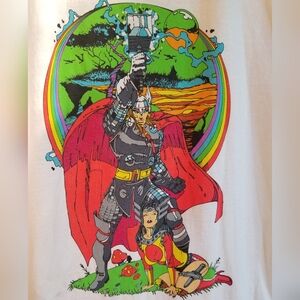 Thor & Sif T Shirt XL White Screenprinted Colorful Mighty Fine Marvel Comics 70s